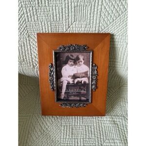 The Weston Gallery Rich Wood Photo Picture Frame W/ Embossed Metal Floral Trim